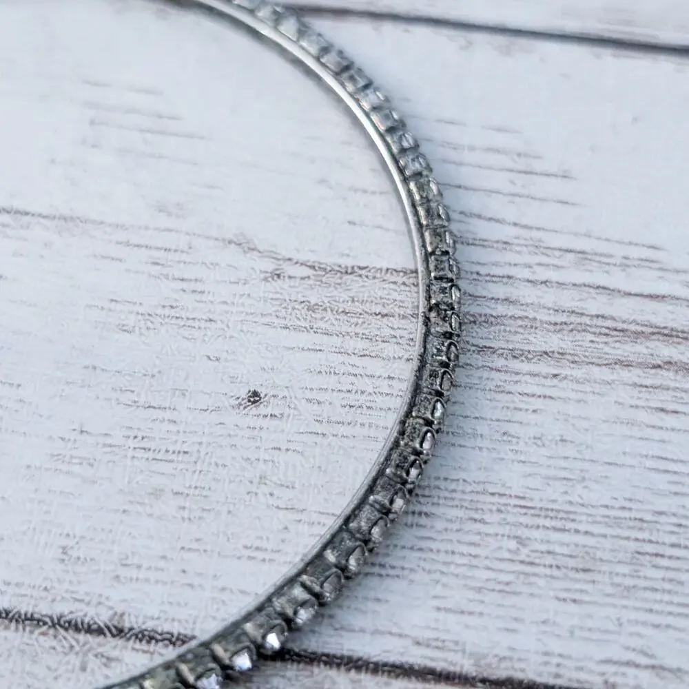 Clear Gem Bangle Bracelet - Tarnished Metal